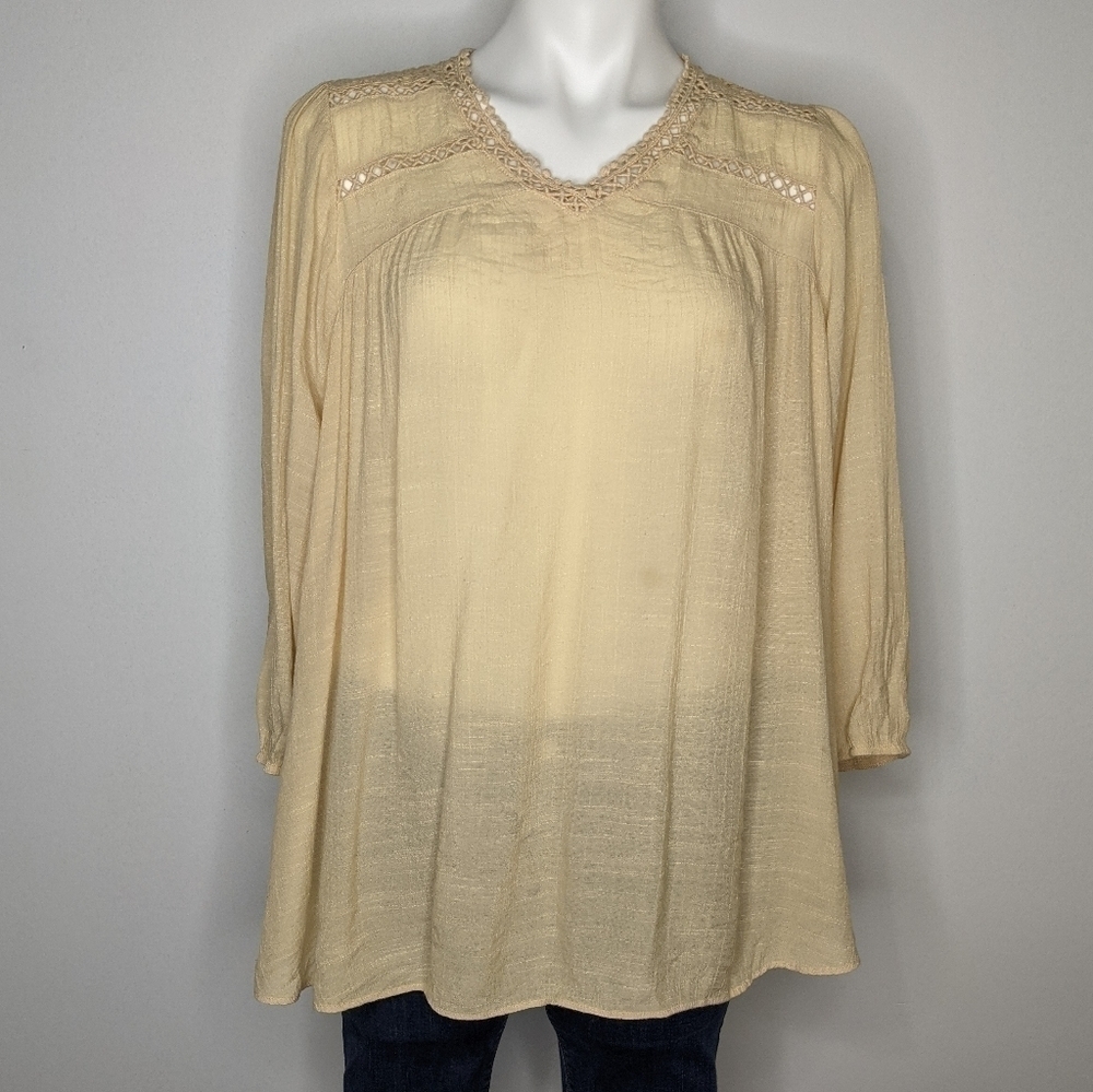 ✨3/$15 John Paul Richard tan boho blouse XL